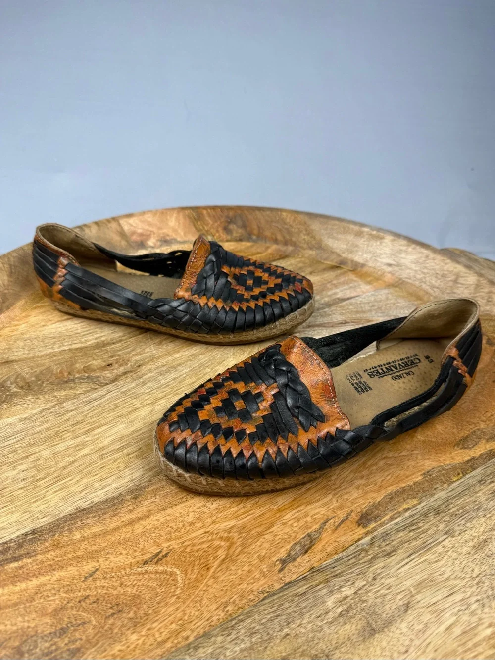 Calzado Cervantes Woven Leather Huarache Espadrille Flats Boho Size 23
